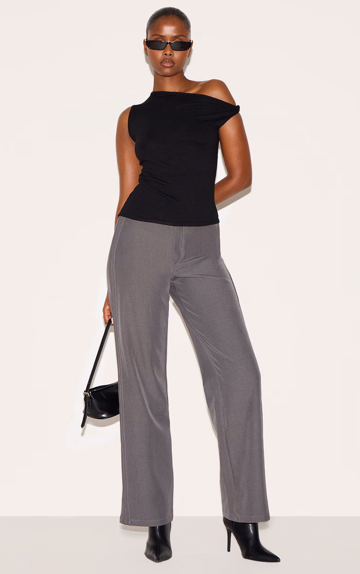 Black Basic Knit Asymmetric Hem Twist Sleeve Vest Top