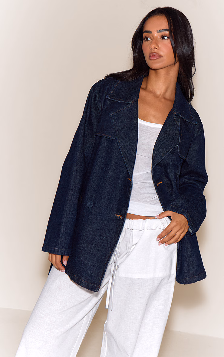 Petite Indigo Belted Cropped Denim Trench