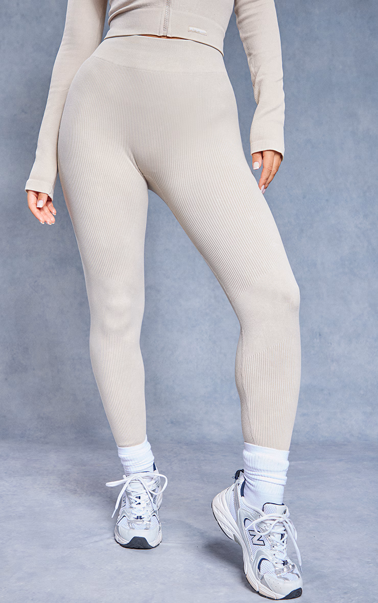 Oatmeal Acid Wash Seamless Rib High Waist Gym Leggings