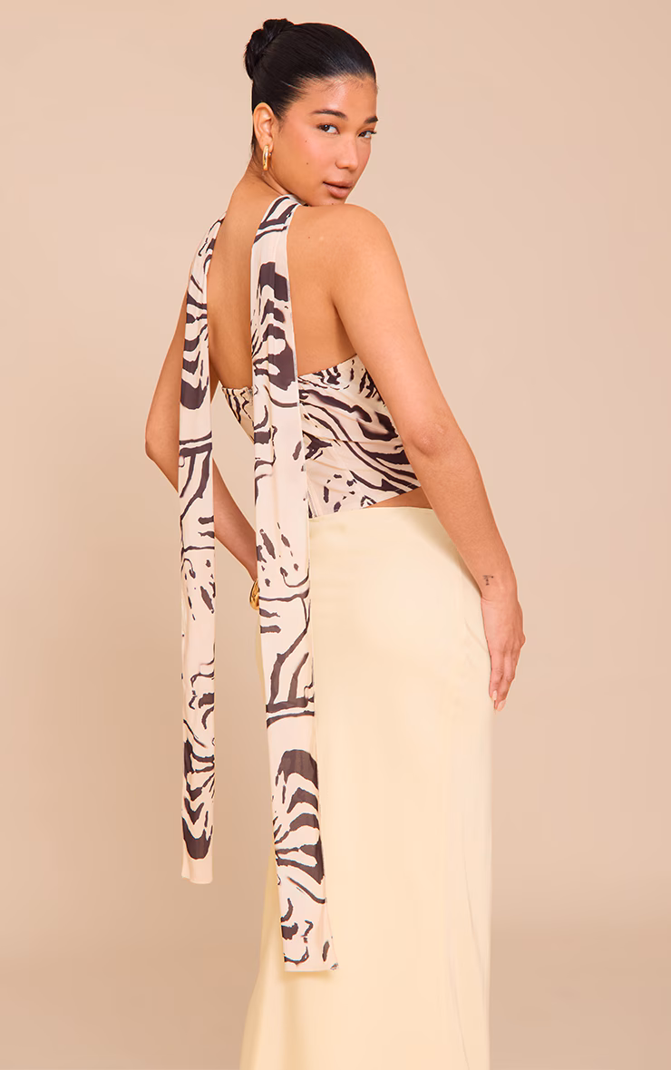 Monochrome Abstract Zebra Printed Scarf Detail Corset