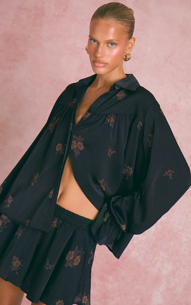 Navy Floral Ditsy Satin Shorts