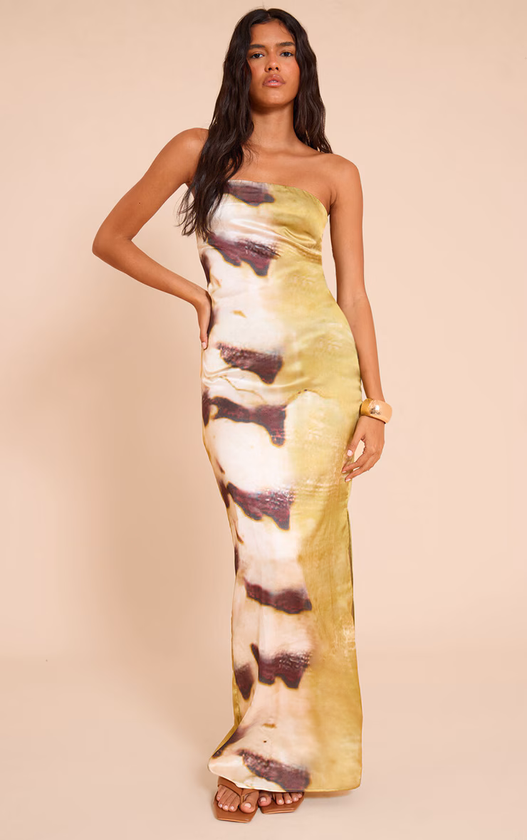 Lime Shell Print Satin Maxi Dress