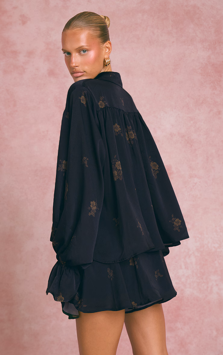 Navy Floral Ditsy Satin Long Sleeve Blouse