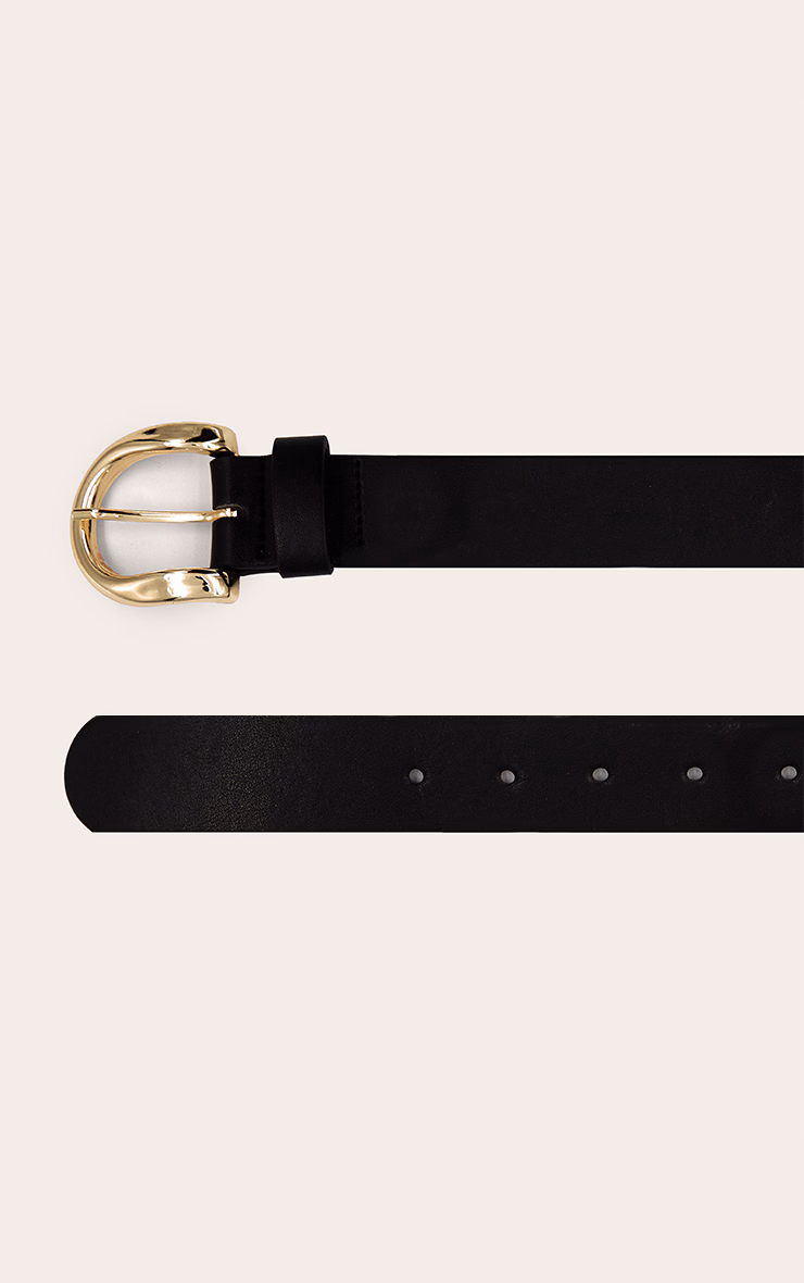 Black Pu Curved D-ring Gold Buckle Belt