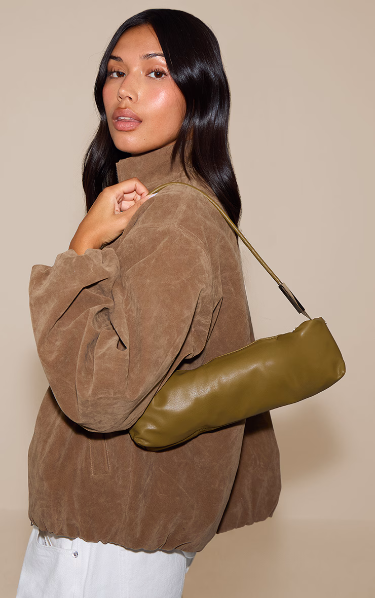 Olive Soft PU Gold Hardware Shoulder Bag