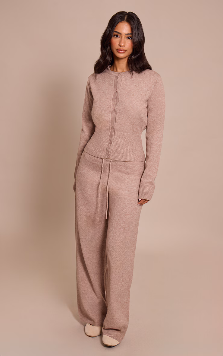Petite Taupe Wide Leg Knitted Pants