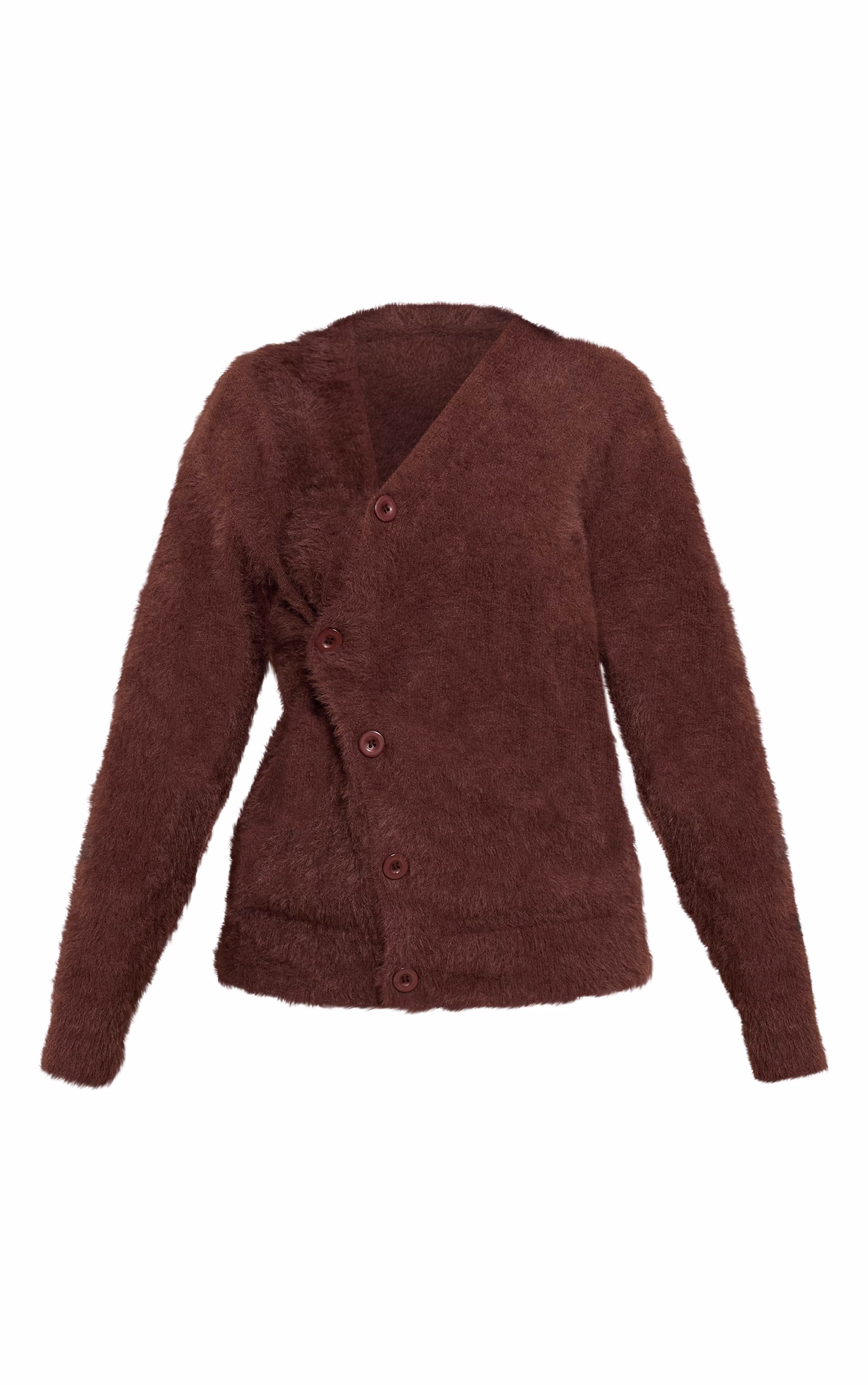 Petite Chocolate Asymmetric Button Up Sweater