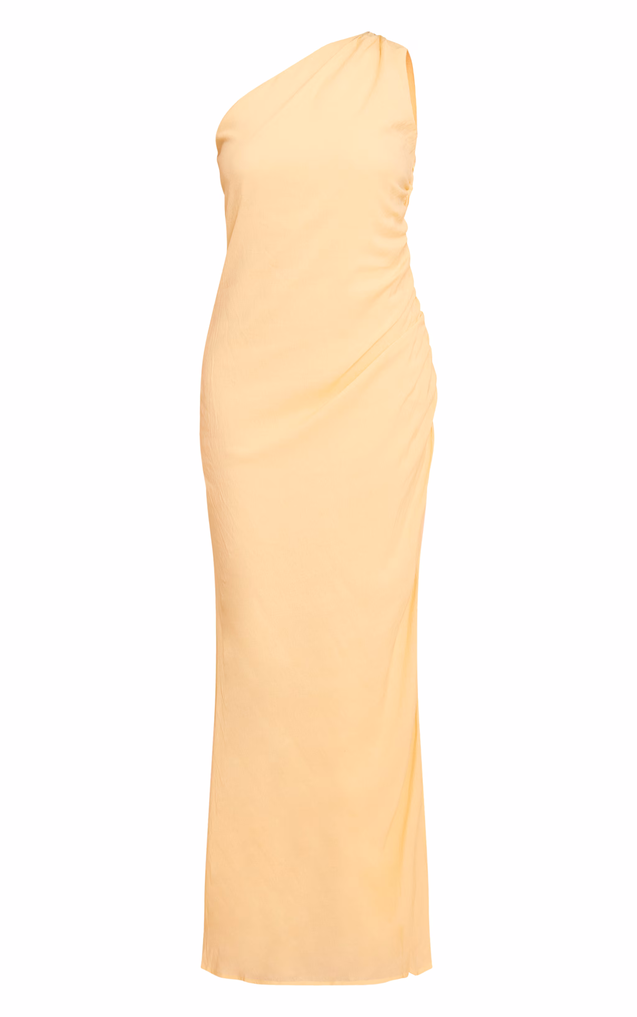 Lemon Textured One Shoulder Ruched Maxi Dress