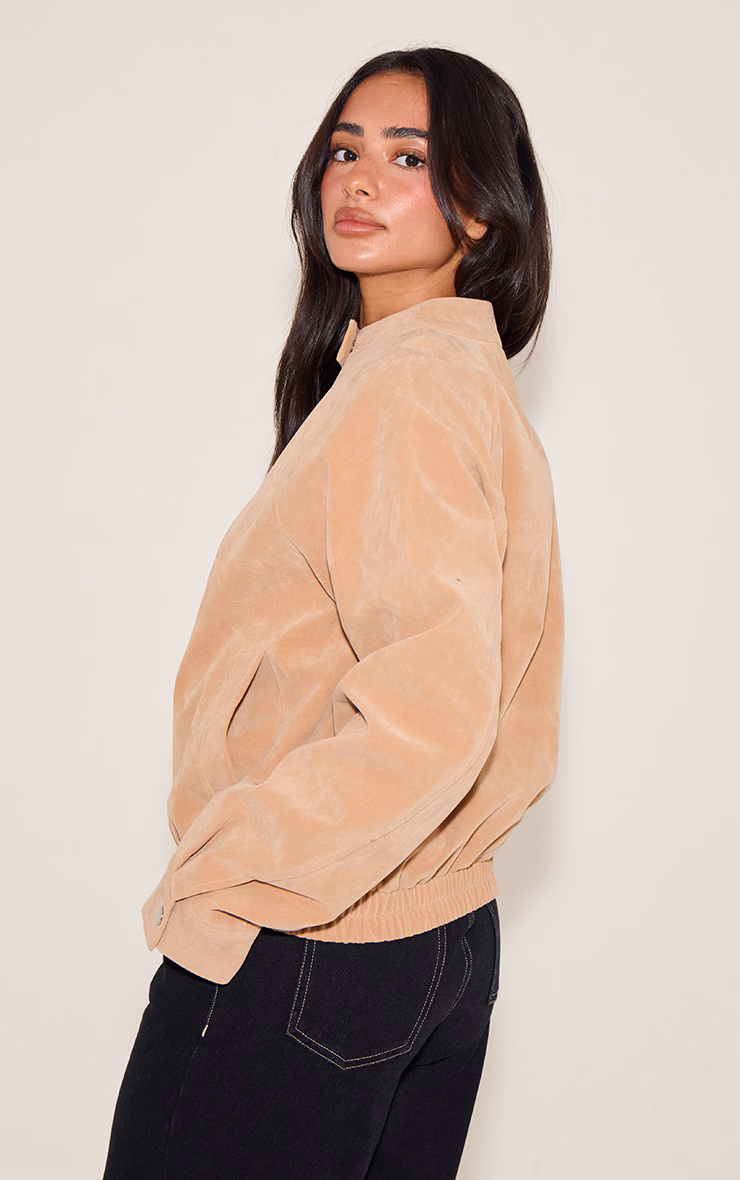 Petite Deep Tan Faux Suede Racer Neck Jacket