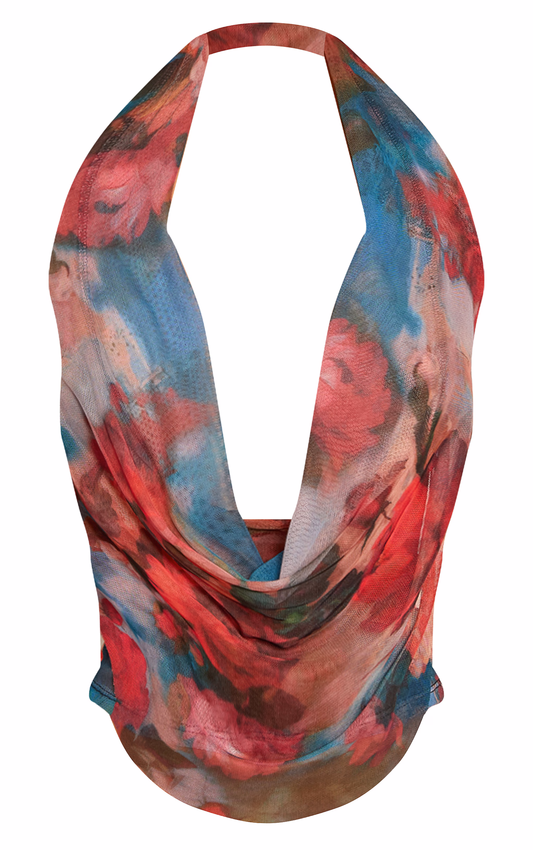 Multi Floral Renaissance Print Mesh Halterneck Top