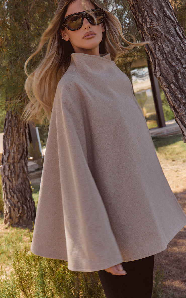 Oat Wool Look Funnel Neck Wrap Coat