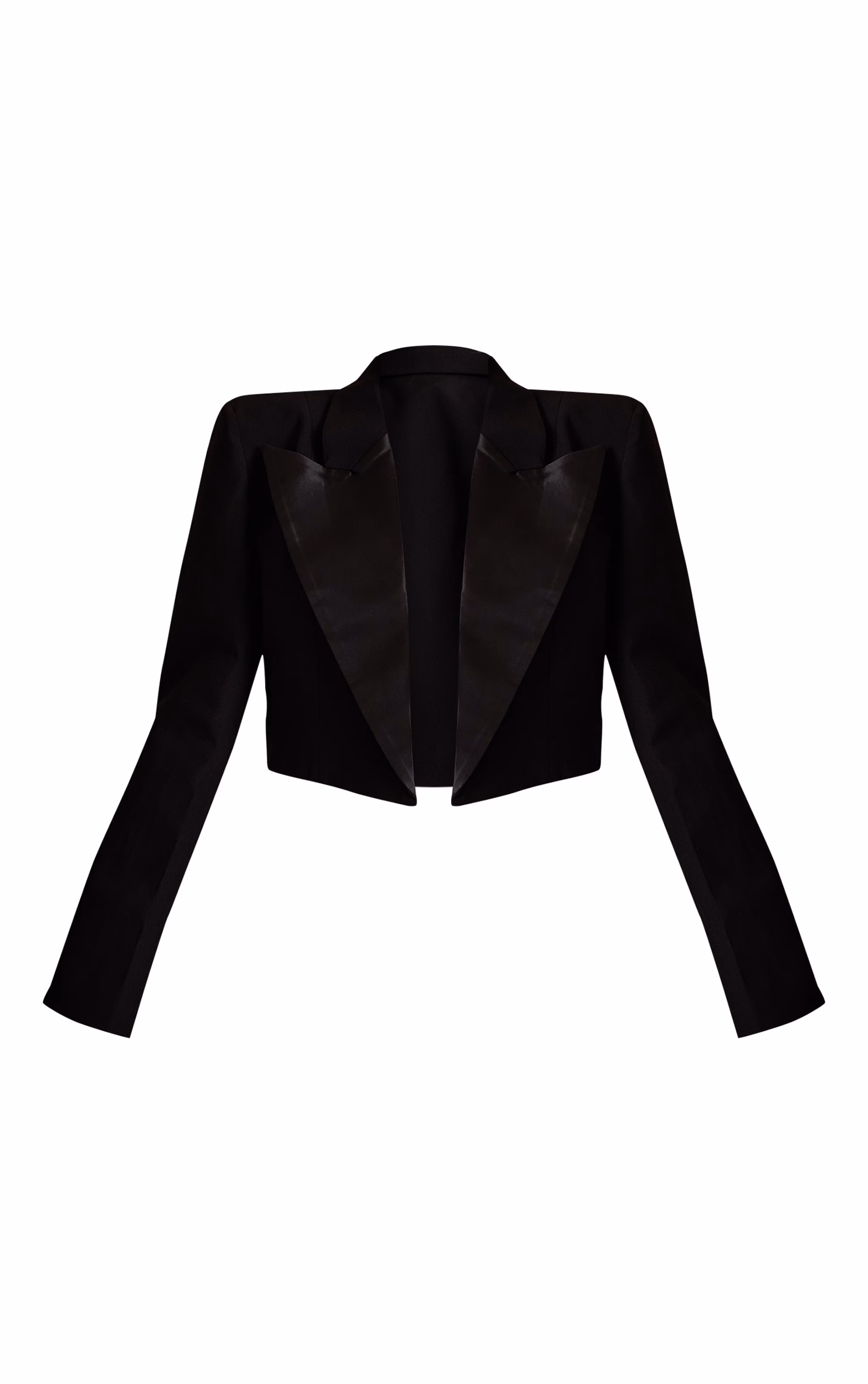 PLT Label Plus Black Satin Lapel Cropped Blazer