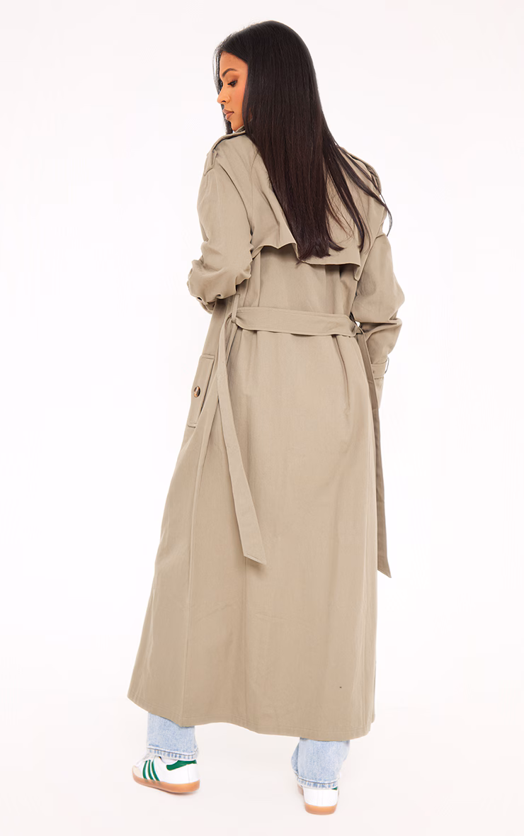 Tall Khaki Panel Detail Belted Trench Coat
