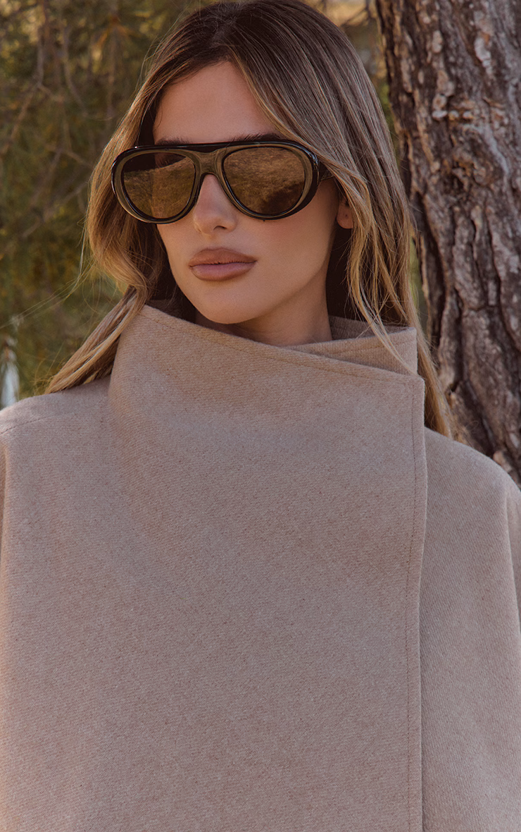 Oat Wool Look Funnel Neck Wrap Coat