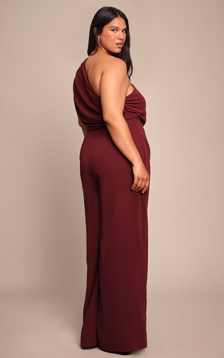 Plus Plum Chiffon One Shoulder Ruched Jumpsuit
