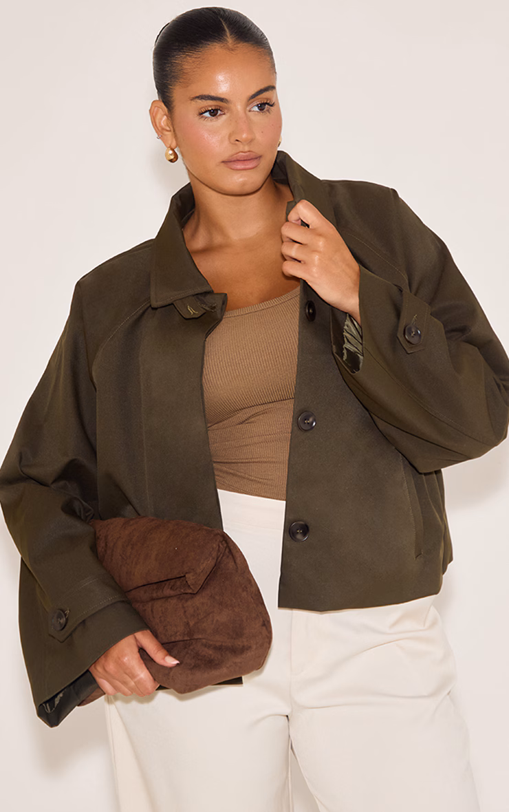 Plus Khaki Long Sleeve Trench Style Jacket
