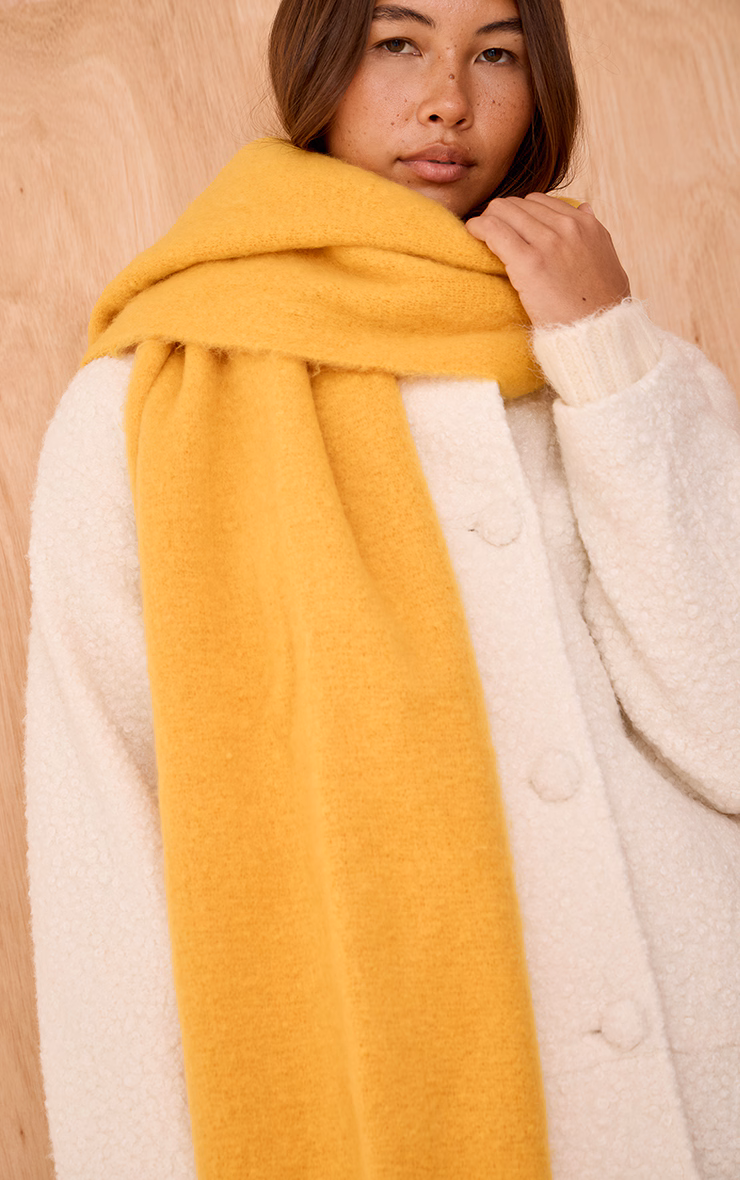 Mustard Brushed Knit Tassel Scarf
