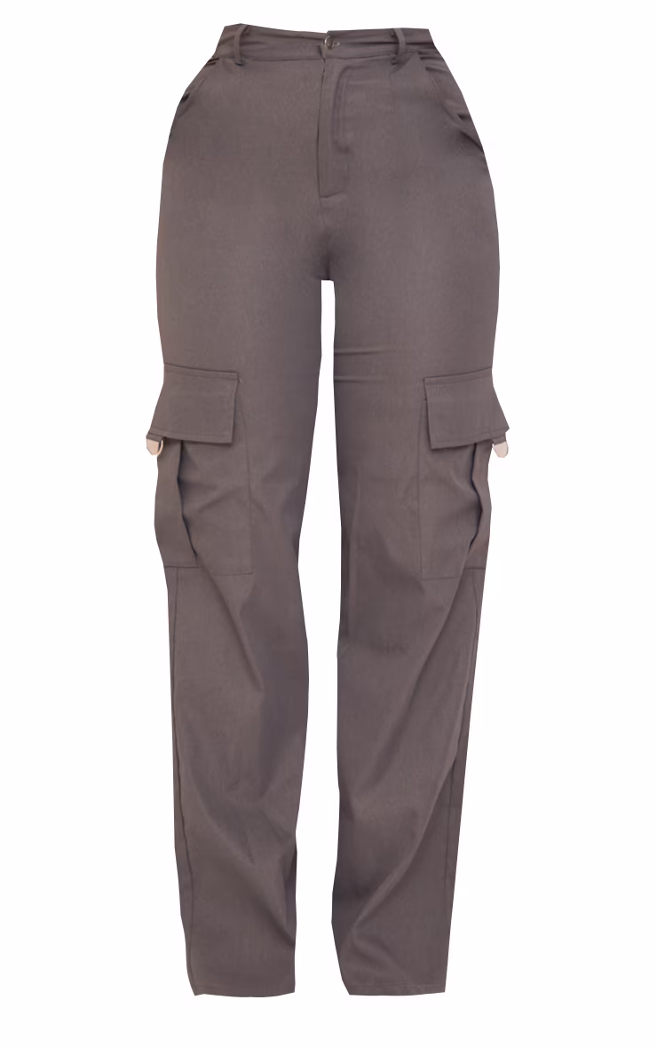 PRETTYLITTLETHING Shape Charcoal Buckle Detail Cargo Wide Leg Pants