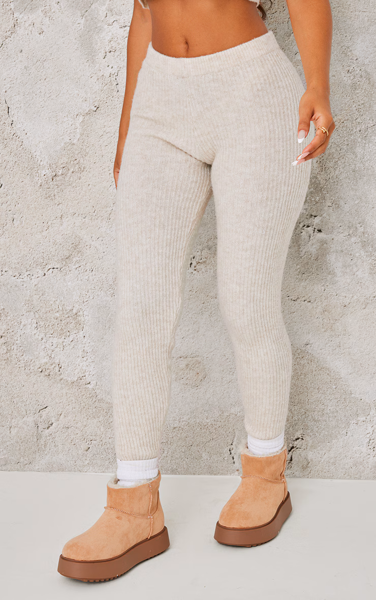 Petite Oatmeal Rib Knit Leggings