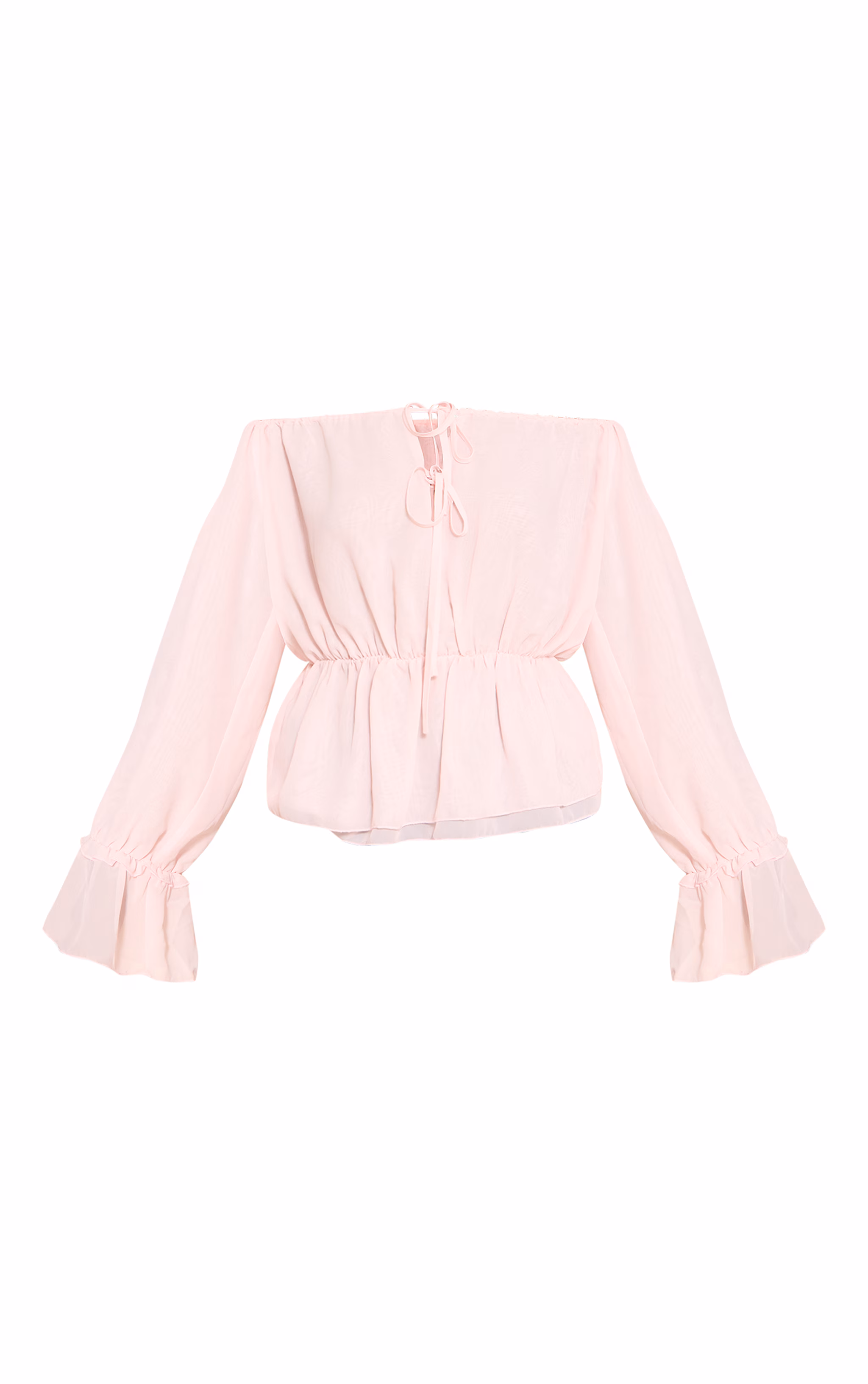 Pale Pink Chiffon Tie Detail Bardot Floaty Top