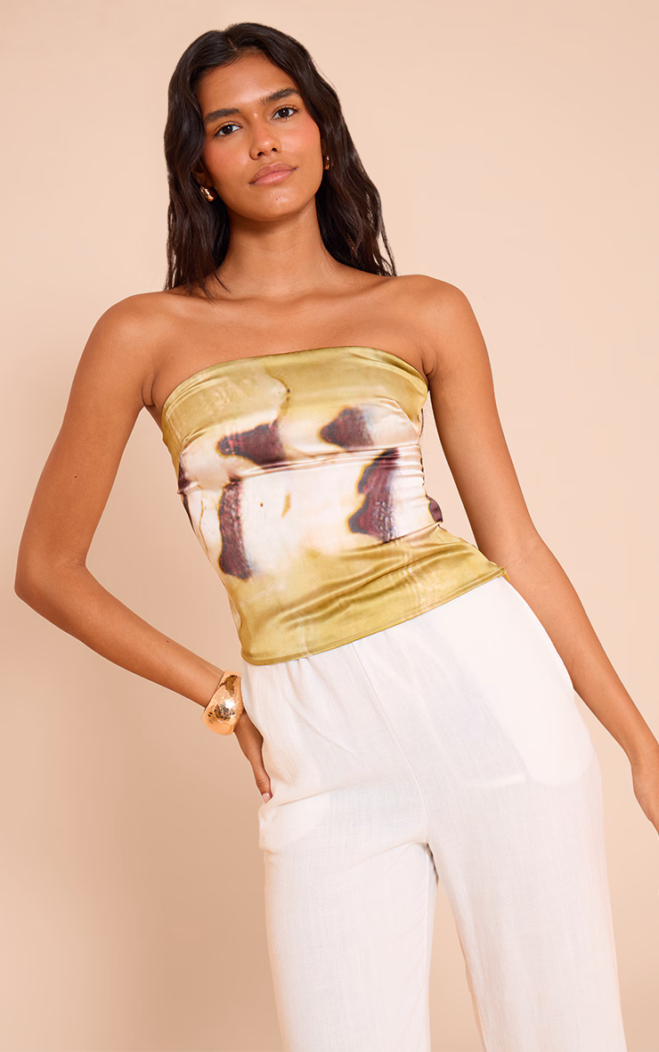 Lime Shell Print Bandeau Top