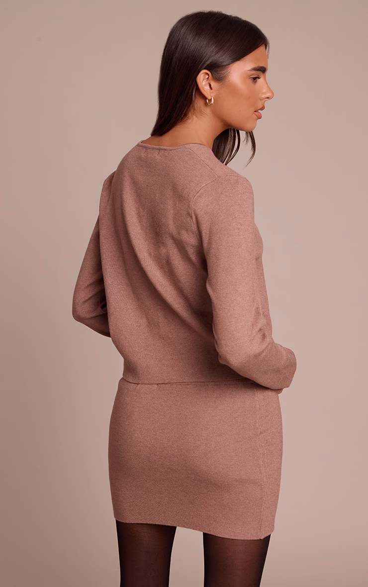 Mocha Compact Knit Collarless Cardigan