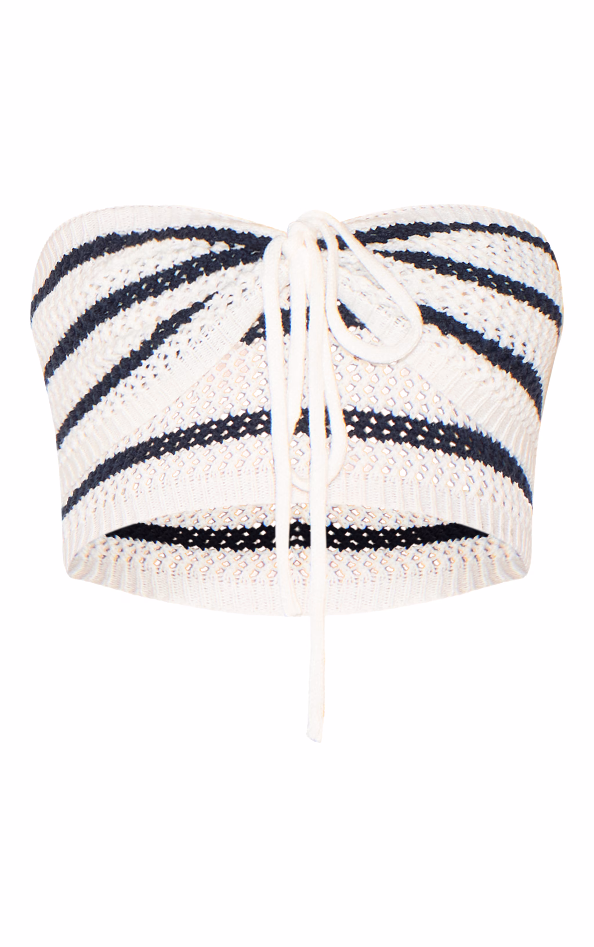 Navy Bandeau Crochet Stripe Knit Top