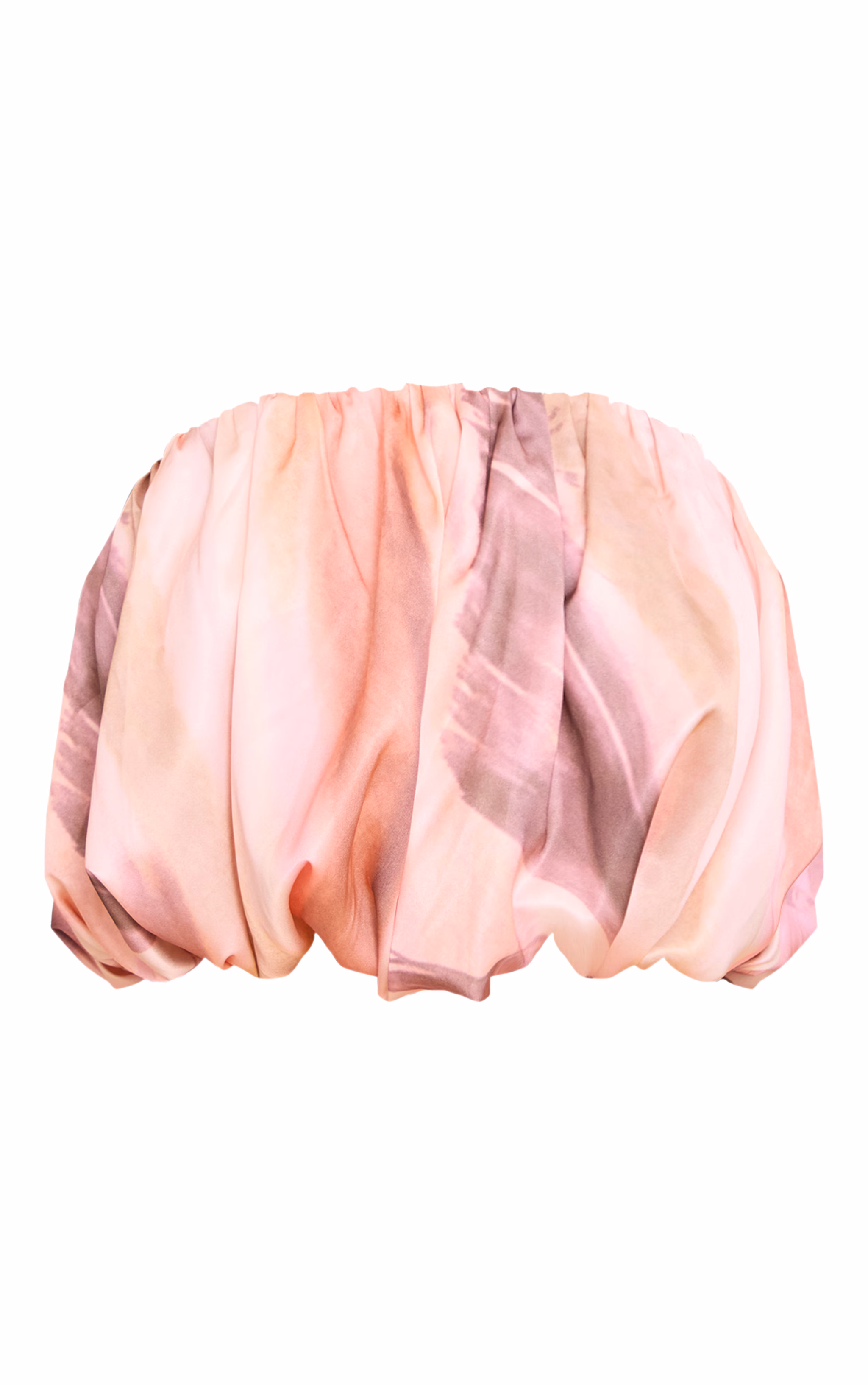 Multi Abstract Print Satin Puffball Bandeau Top