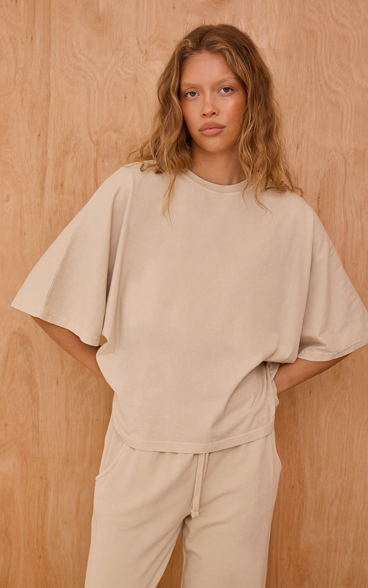 Oatmeal Acid Wash Oversized Boxy Tshirt