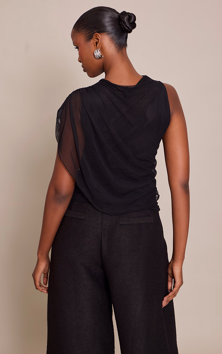 Black Mesh Cape Detail Long Top