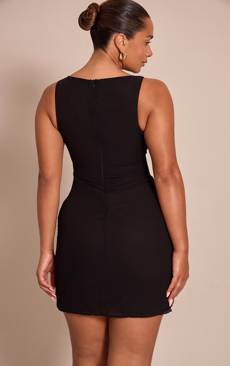 Shape black Chiffon Plunge Front Mini Dress