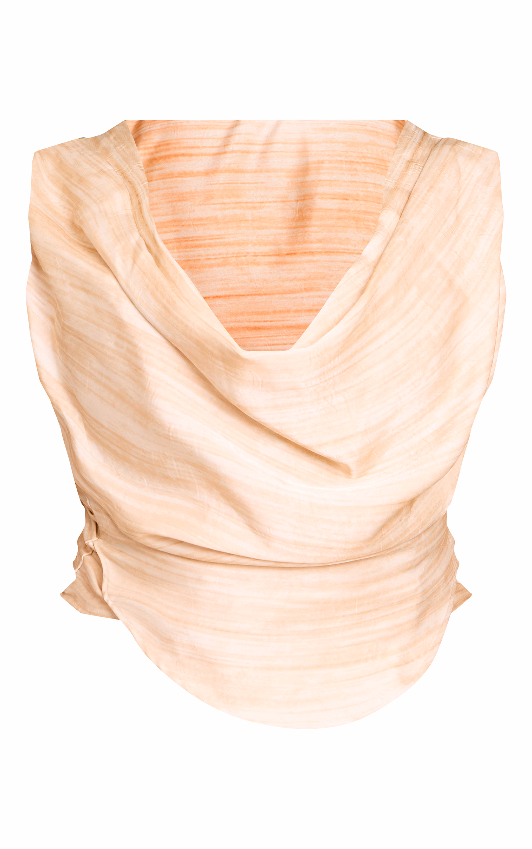 Plus Beige Stripe Matte Satin Trim Drape Detail Cowl Top
