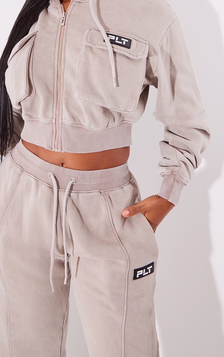 PRETTYLITTLETHING Shape Taupe Washed Wide Leg Sweatpants