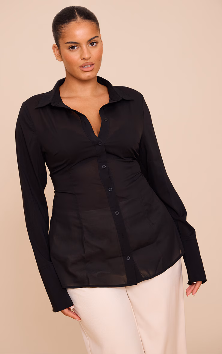Plus Black Chiffon Fitted Shirt