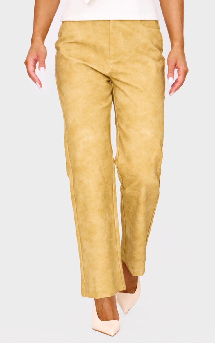 Mustard Washed Faux Leather Cropped Straight Leg Pants