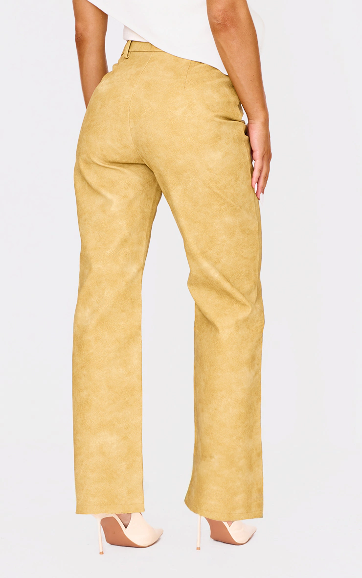 Mustard Washed Faux Leather Cropped Straight Leg Pants