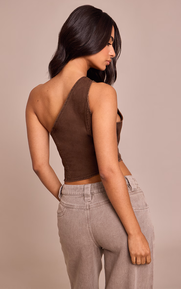 Petite Chocolate Denim Asymmetric Top