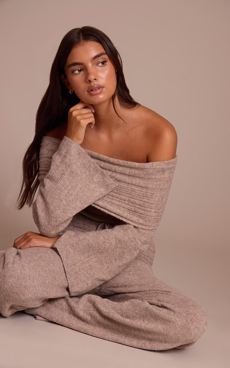 Mocha Rib Soft Knit Bardot Top