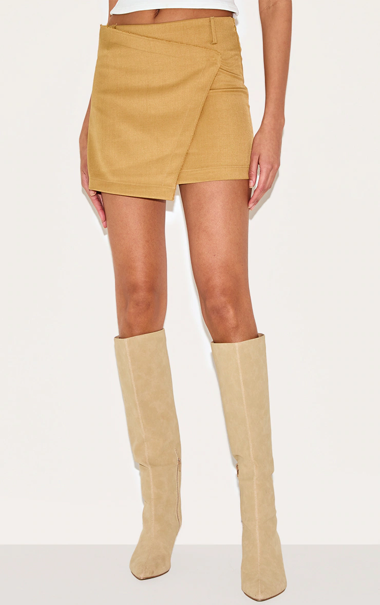Olive Woven Raw Edge Detail Mini Skort