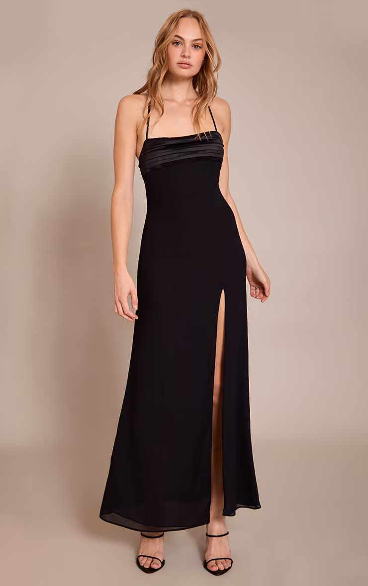 Black Chiffon Tie Back Maxi Dress