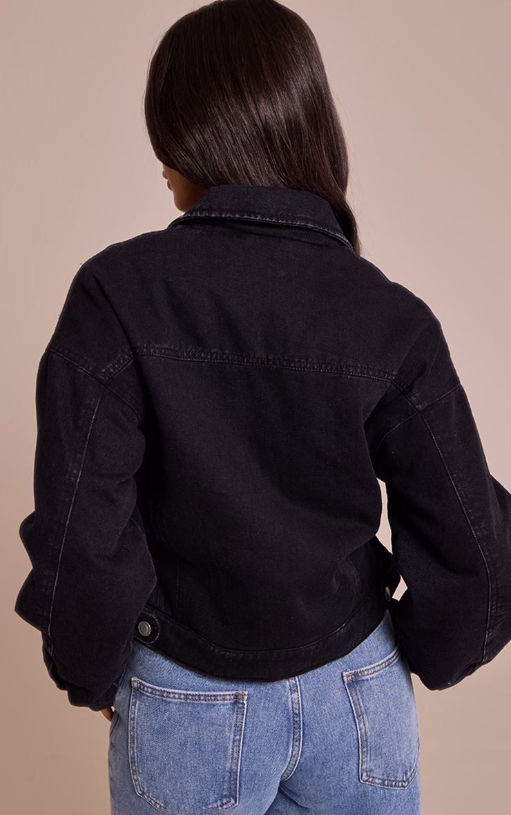 Petite Black Quilted Tie Back Denim Jacket