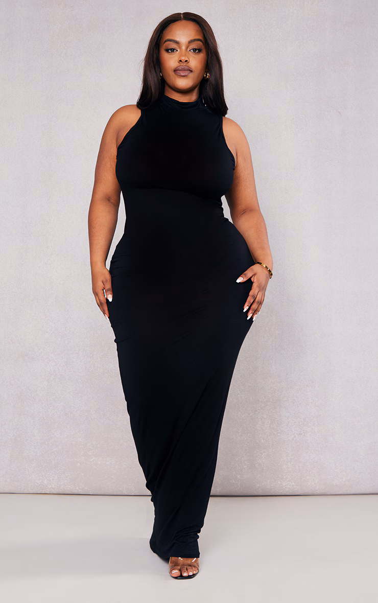Plus Black High Neck Midaxi Dress