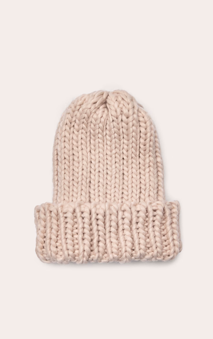 Oatmeal Cable Knit Fold Over Beanie