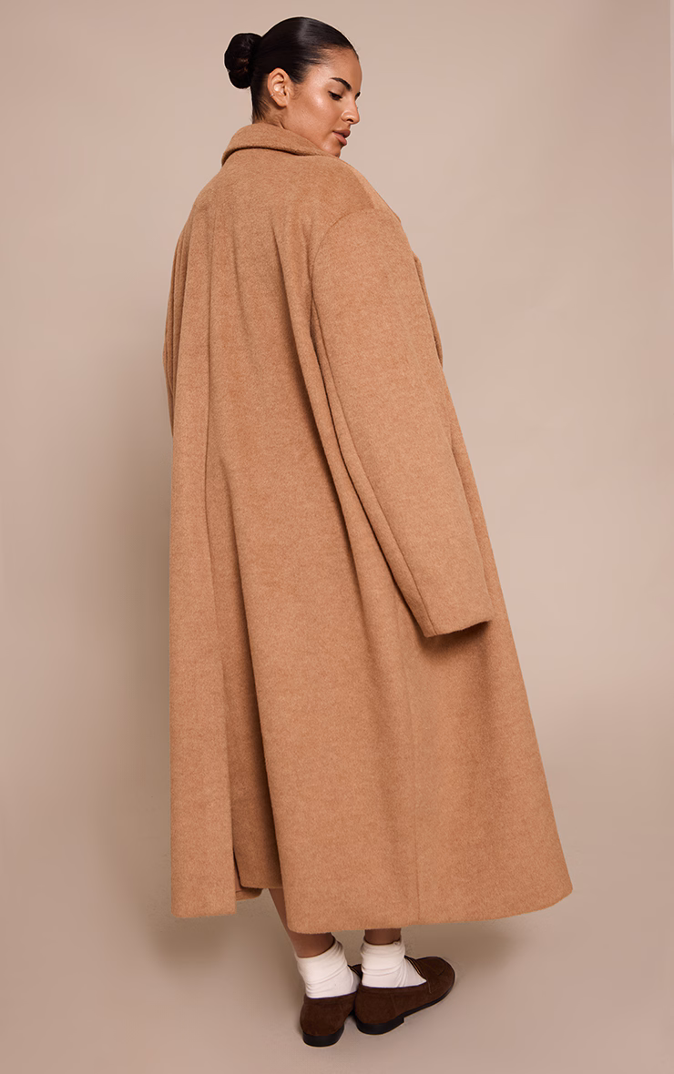 Plus Tan Brushed Wool Maxi Coat