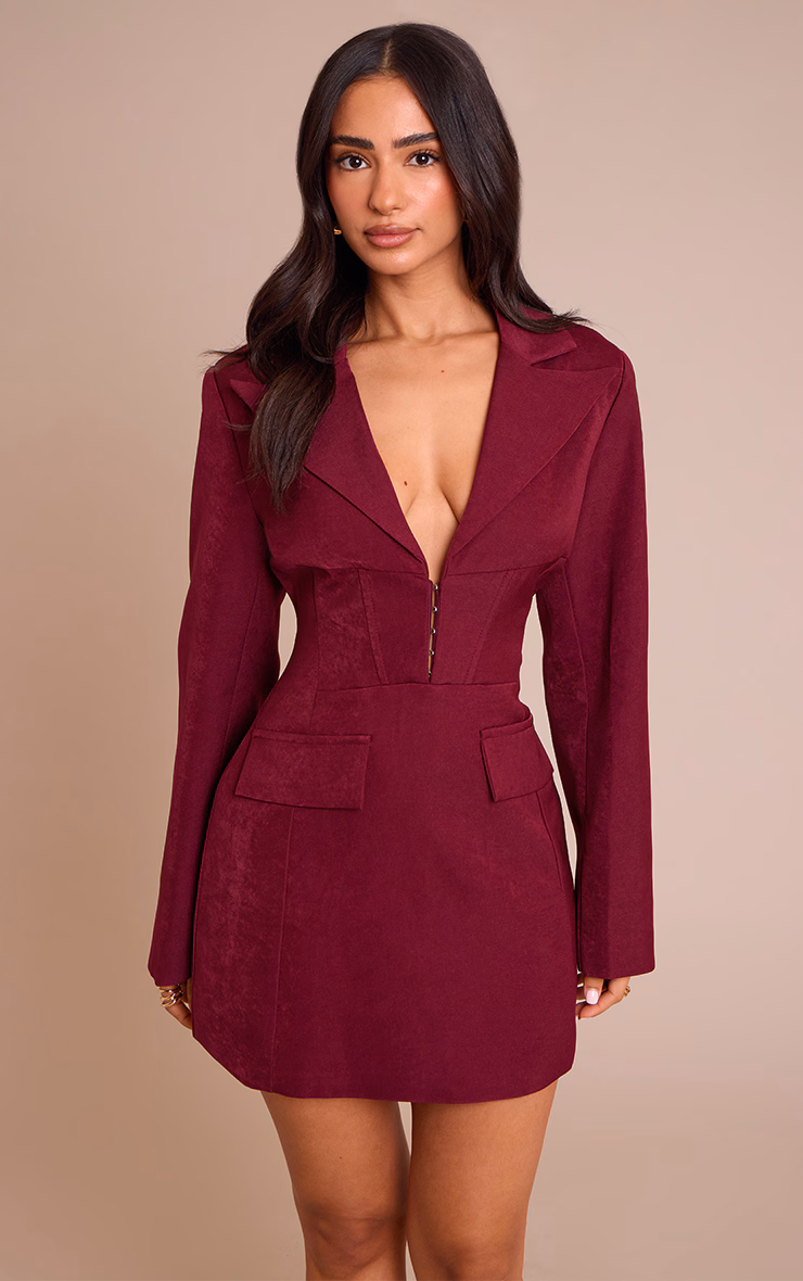 Petite Deep Red Hook And Eye Fitted Blazer Dress