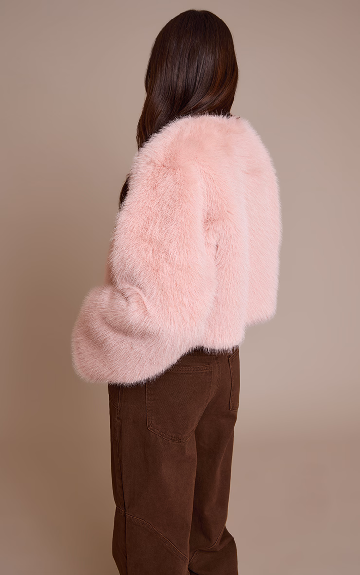 Light Pink Cropped Faux Fur Coat