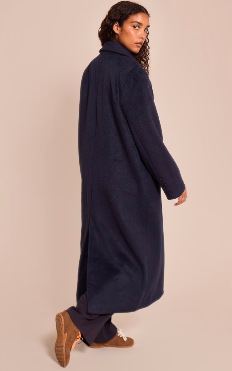 Navy Structured Double Breasted Wool Look Maxi Coat