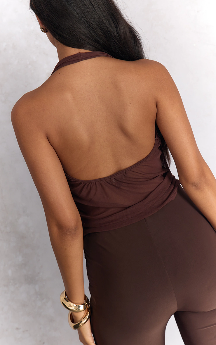 Dark Chocolate Mesh Halter Neck Top