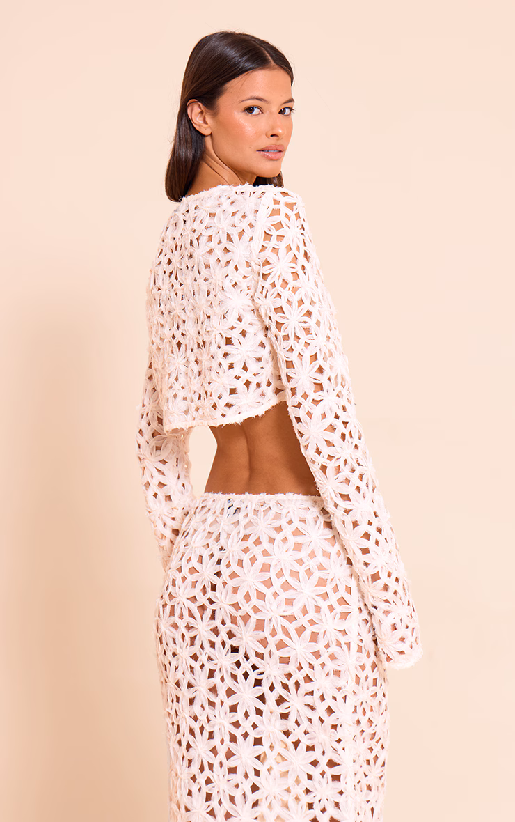 Natural Textured Floral Button Cropped Top