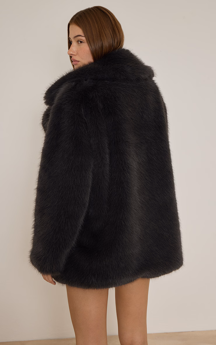 Grey Oversized Midi Faux Fur Coat